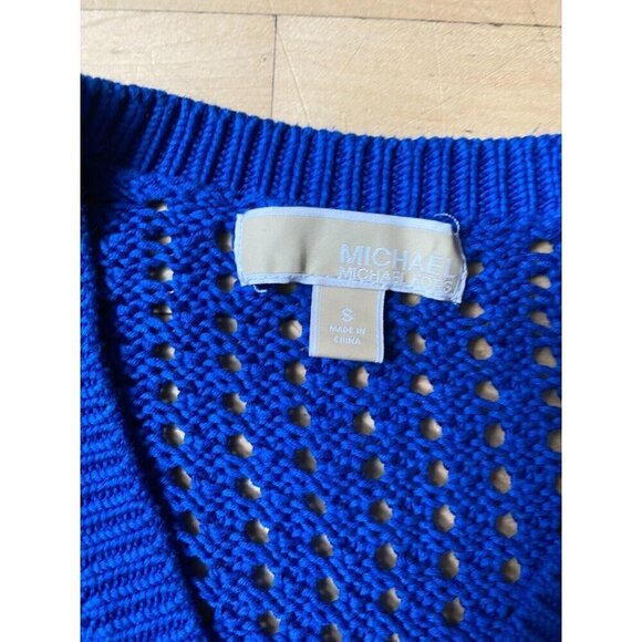 Michael Kors women vneck open knit blue sweater sz small - Picture 4 of 5